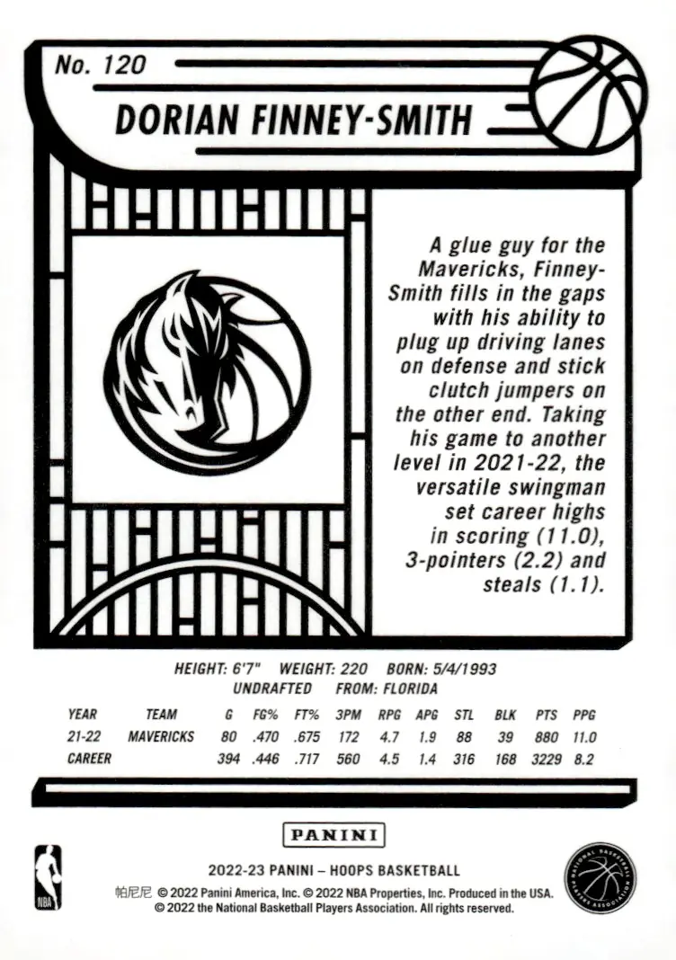2022-23 NBA Hoops #120 Dorian Finney-Smith (back)