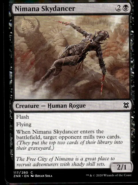 2020 Zendikar Rising (ZNR) #117/280 Nimana Skydancer (Creature — Human Rogue, 2/1); art by Bryan Sola
