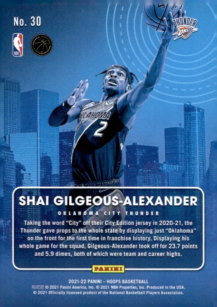 2021-22 NBA Hoops #30 Shai Gilgeous-Alexander (back)