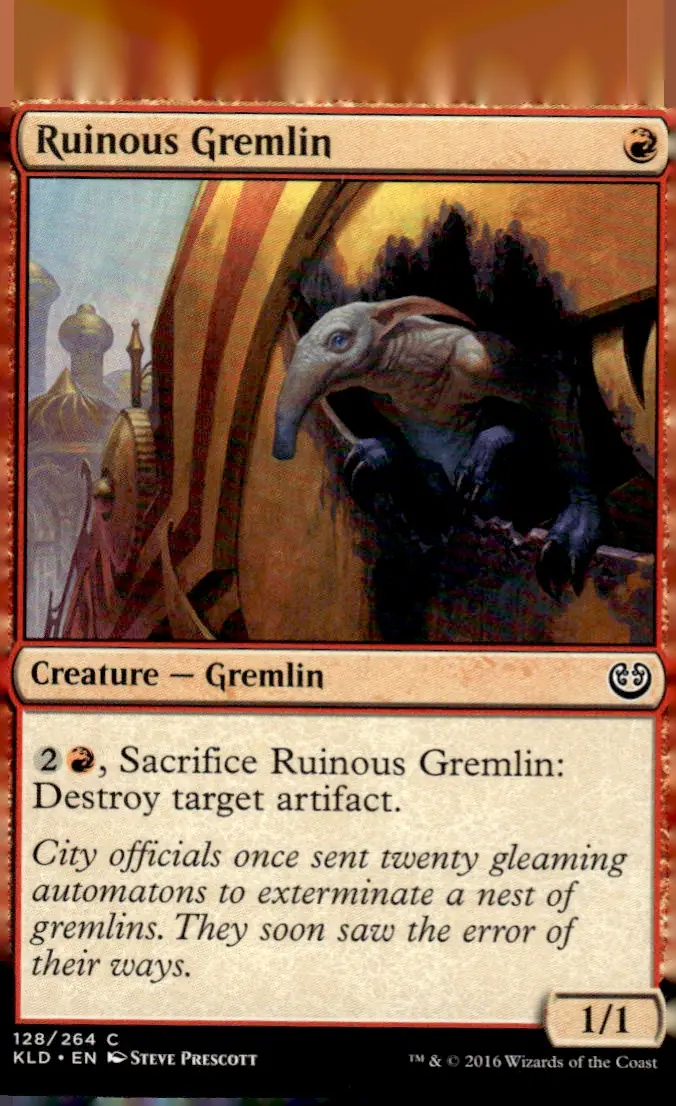 2016 Kaladesh (KLD) #128/264 Ruinous Gremlin (Creature — Gremlin, 1/1); art by Steve Prescott (front)