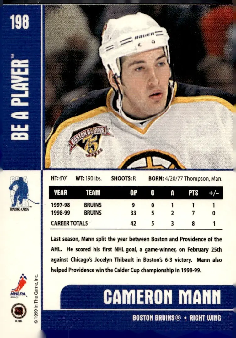 1999-00 Be A Player Memorabilia #198 Cameron Mann (back)