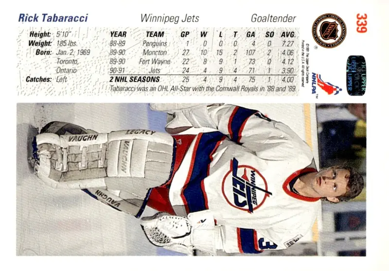 1991-92 Upper Deck #339 Rick Tabaracci (back)