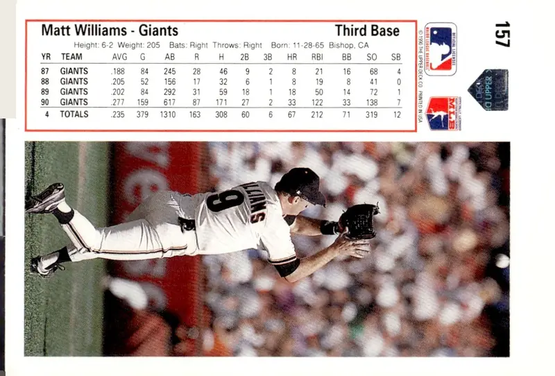 1991 Upper Deck #157 Matt Williams (back)