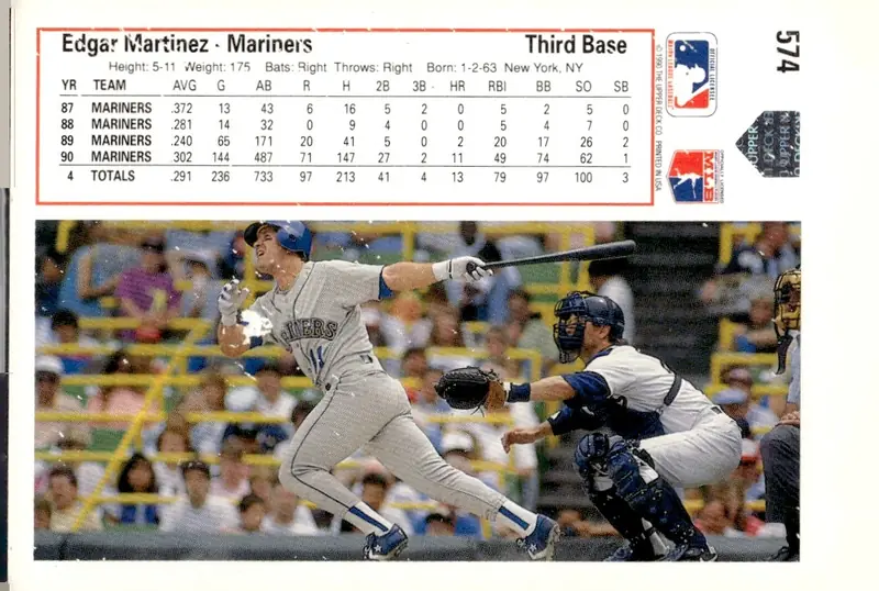 1991 Upper Deck #574 Edgar Martinez (back)