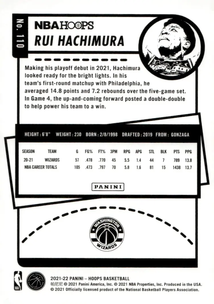 2021-22 NBA Hoops #110 Rui Hachimura (back)