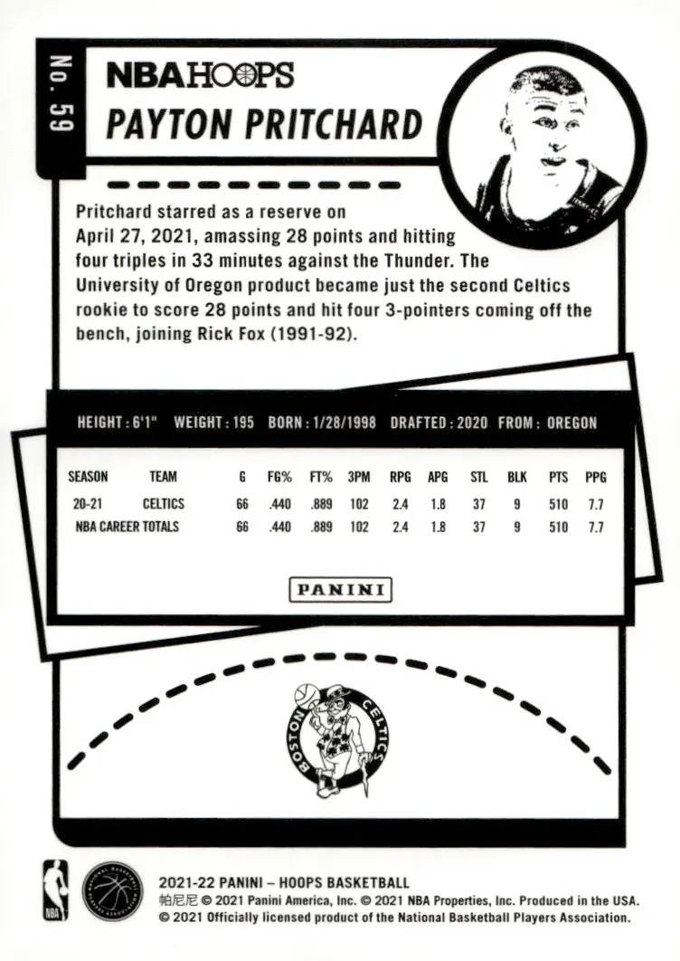2021-22 NBA Hoops #59 Payton Pritchard (back)