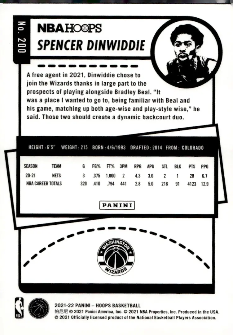 2021-22 NBA Hoops #200 Spencer Dinwiddie (back)