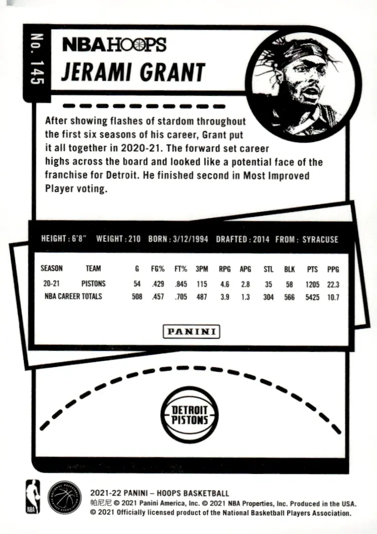 2021-22 NBA Hoops #145 Jerami Grant (back)