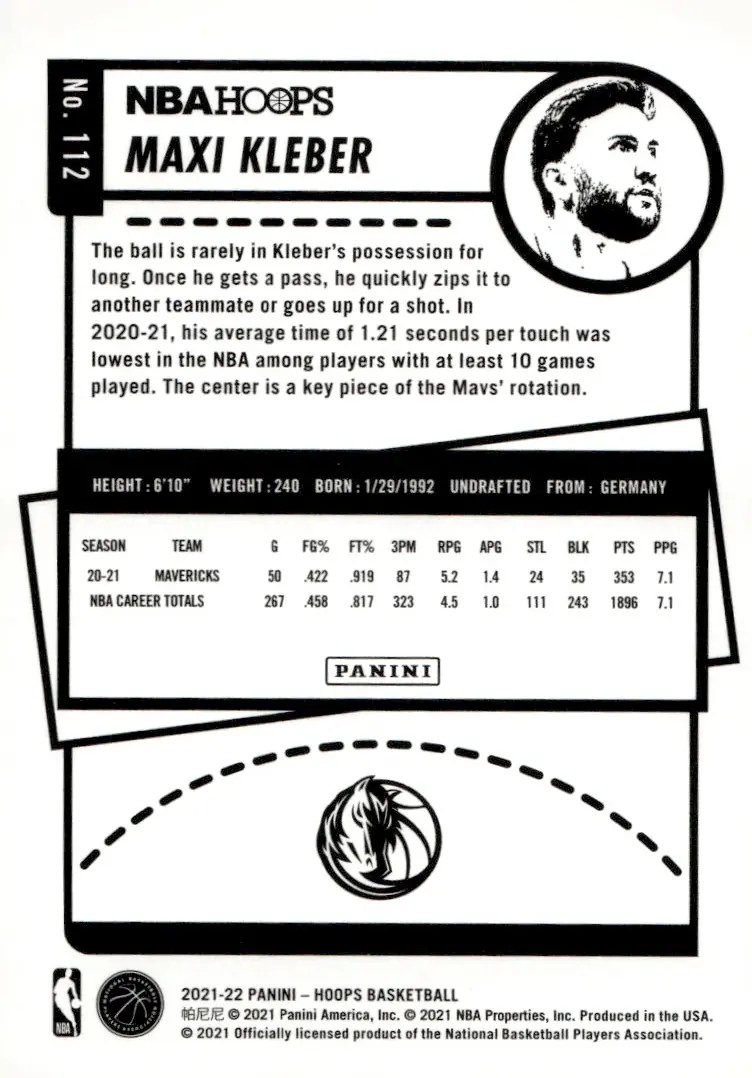 2021-22 NBA Hoops #112 Maxi Kleber (back)