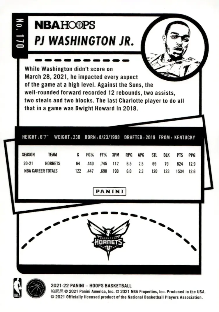 2021-22 NBA Hoops #170 PJ Washington Jr. (back)