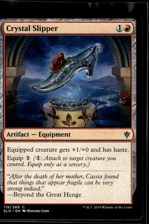 2019 Throne of Eldraine (ELD) #119/269 Crystal Slipper (Artifact — Equipment); art by Howard Lyon