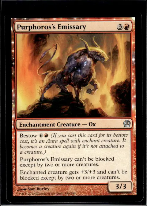2013 Theros (THS) #136/249 Purphoros's Emissary (Enchantment Creature — Ox); art by Sam Burley – Foil