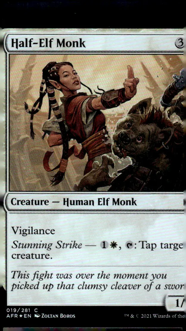 2021 Adventures in the Forgotten Realms (AFR) #019/281 Half-Elf Monk – Traditional foil (front)