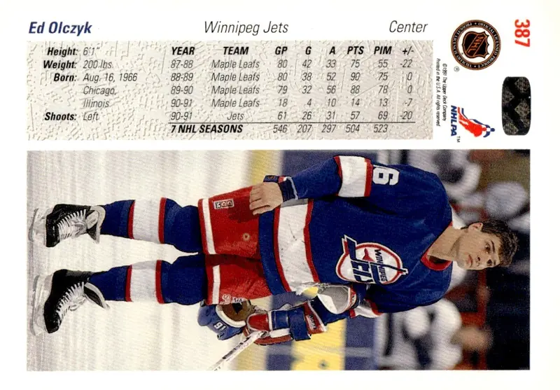 1991-92 Upper Deck #387 Ed Olczyk (back)