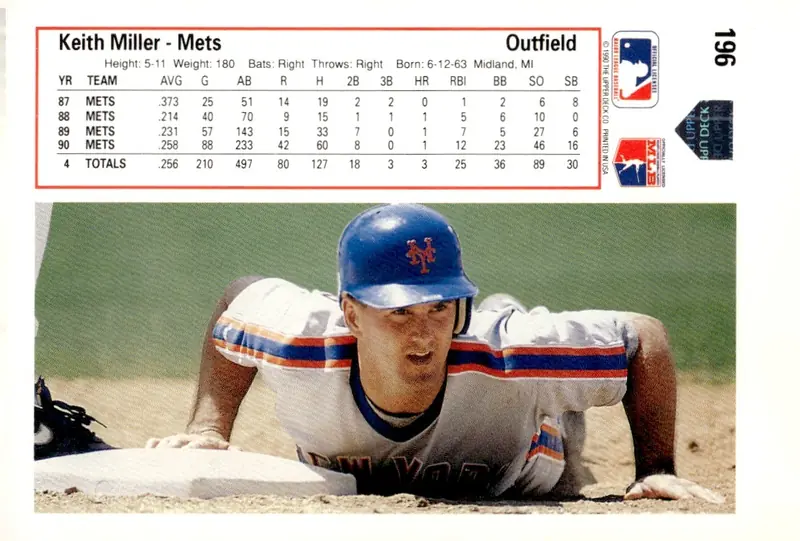 1991 Upper Deck #196 Keith Miller (back)