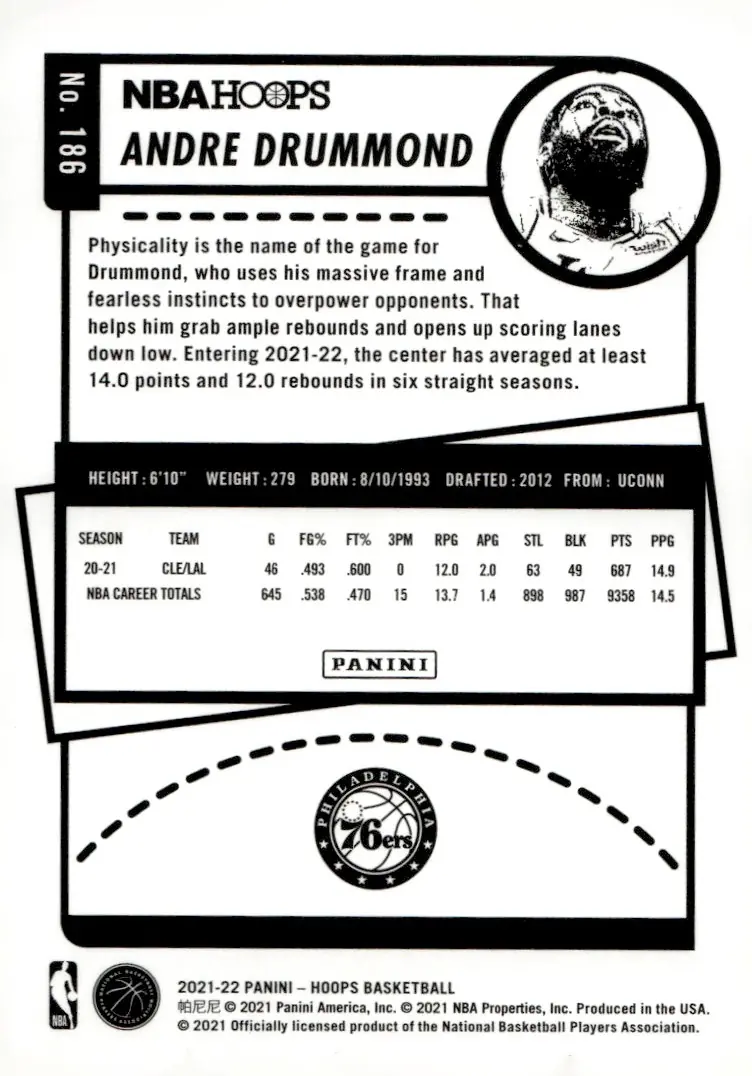 2021-22 NBA Hoops #186 Andre Drummond (back)