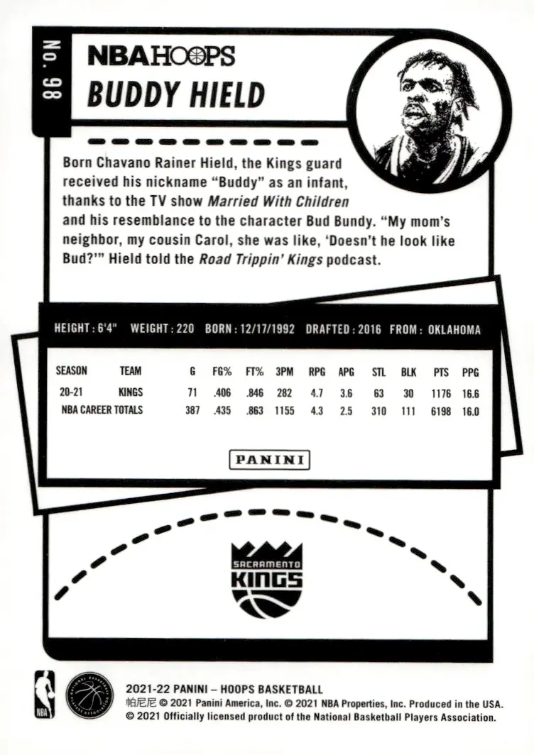 2021-22 NBA Hoops #98 Buddy Hield (back)