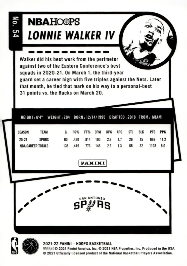 2021-22 NBA Hoops #54 Lonnie Walker IV (back)