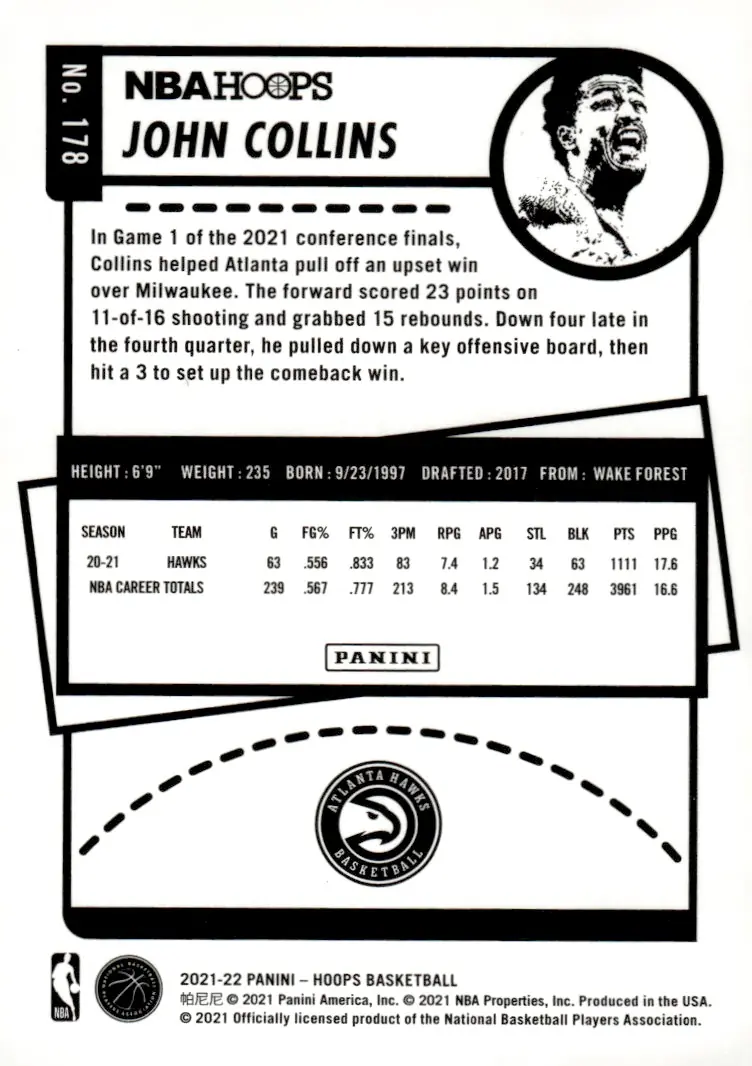 2021-22 NBA Hoops #178 John Collins (back)