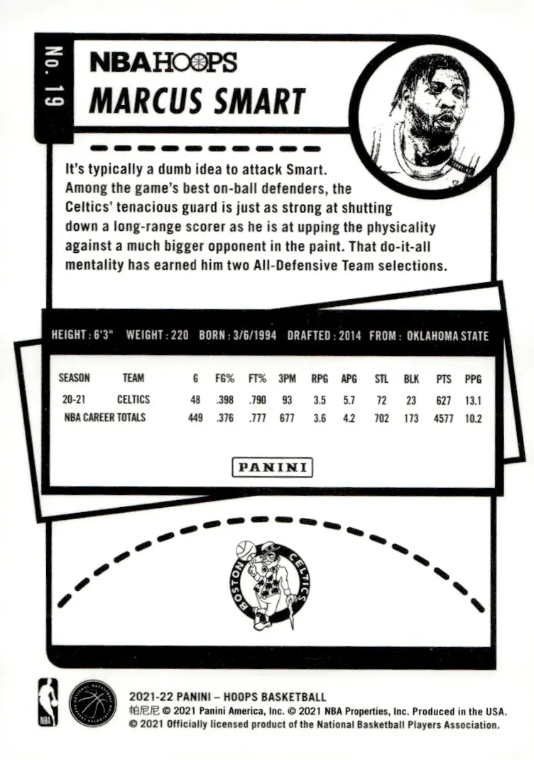2021-22 NBA Hoops #19 Marcus Smart (back)