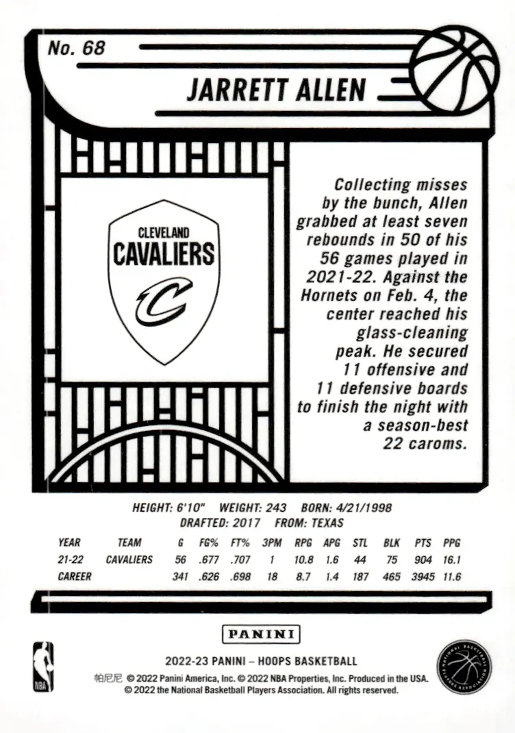 2022-23 NBA Hoops #68 Jarrett Allen (back)