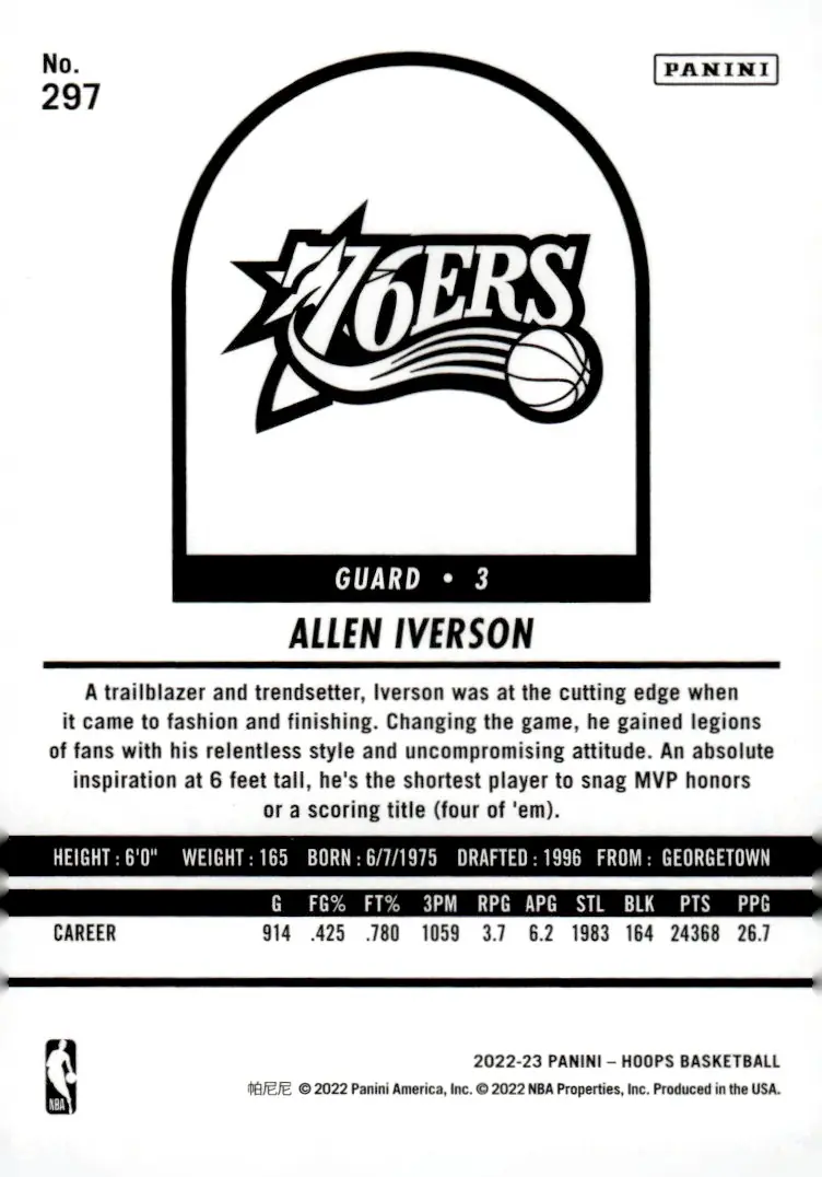 2022-23 NBA Hoops #297 Allen Iverson (back)
