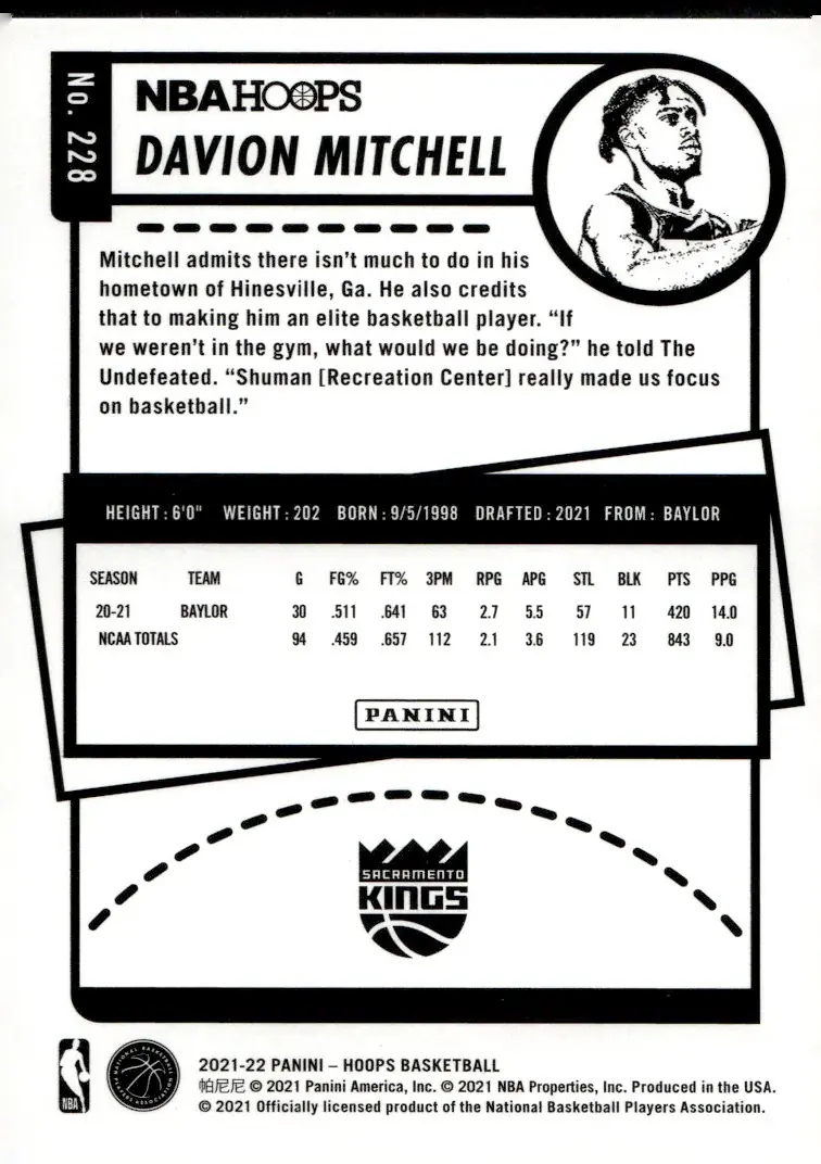 2021-22 NBA Hoops #228 Davion Mitchell (back)