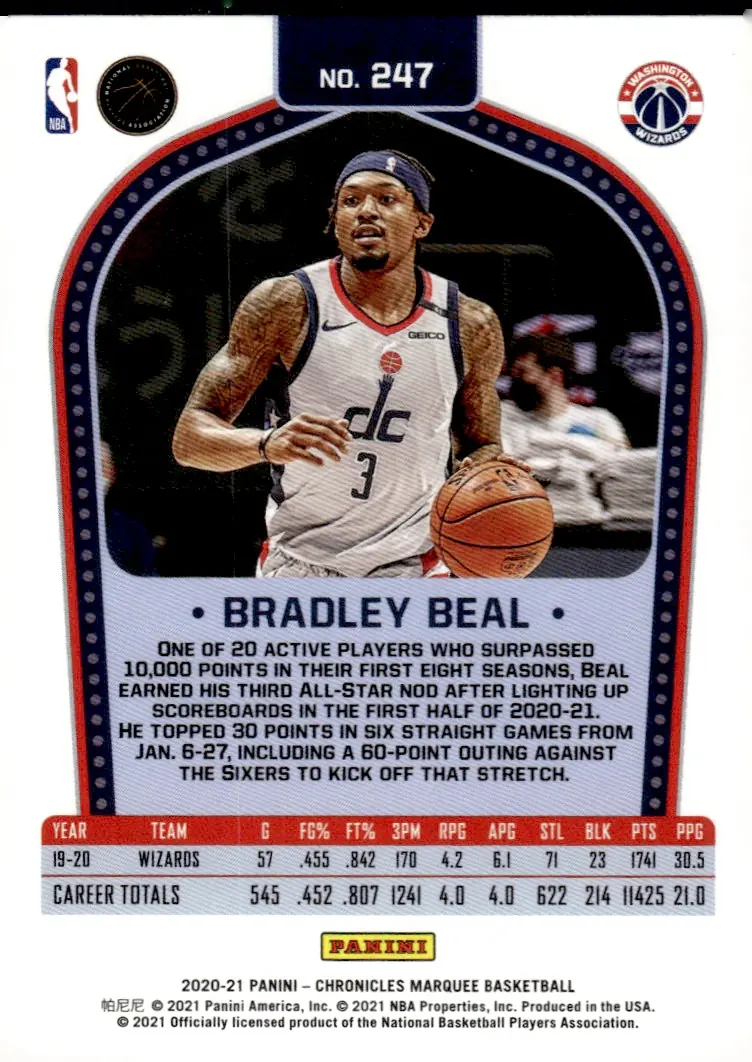2020-21 Chronicles Basketball #247 Bradley Beal – Pink (back)