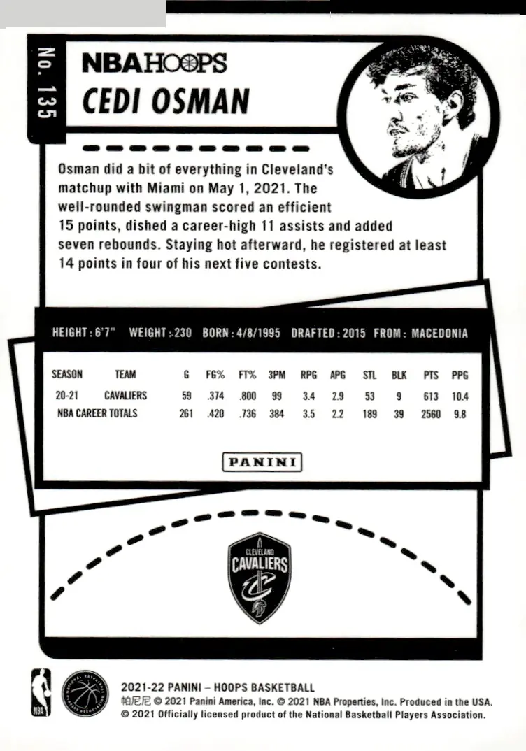 2021-22 NBA Hoops #135 Cedi Osman (back)