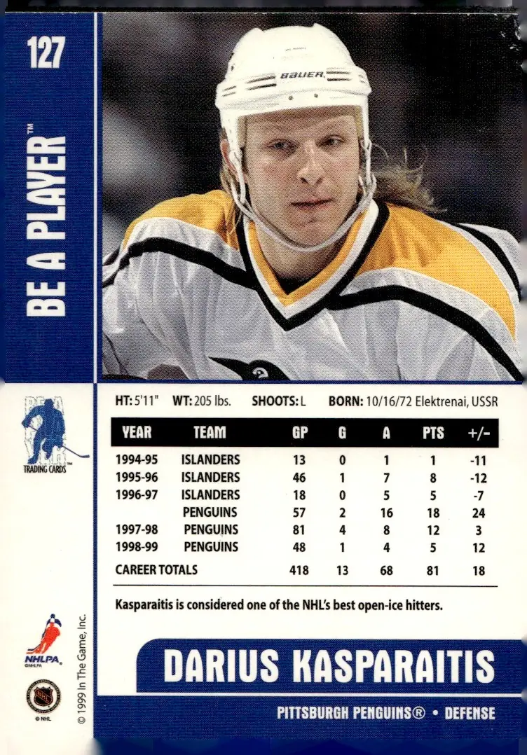 1999-00 Be A Player Memorabilia #127 Darius Kasparaitis (back)