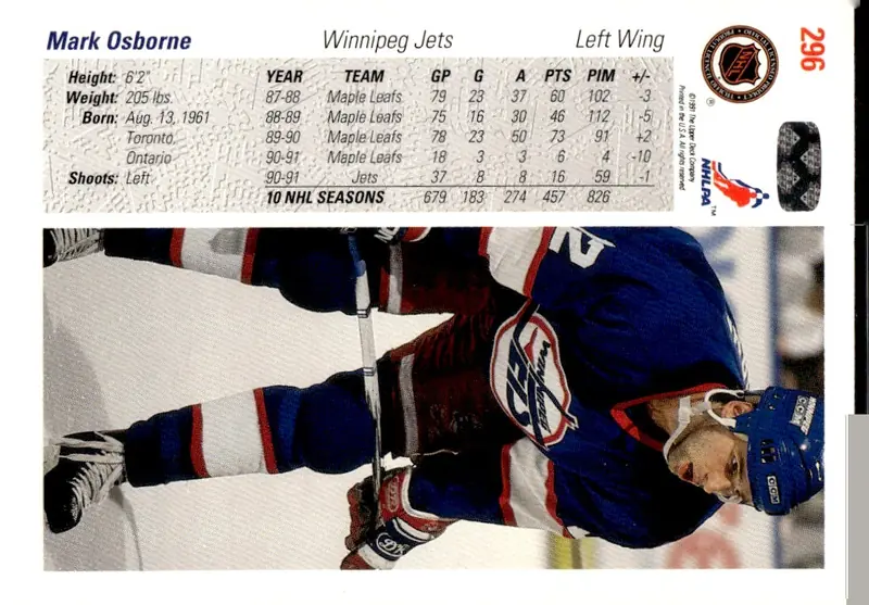 1991-92 Upper Deck #296 Mark Osborne (back)