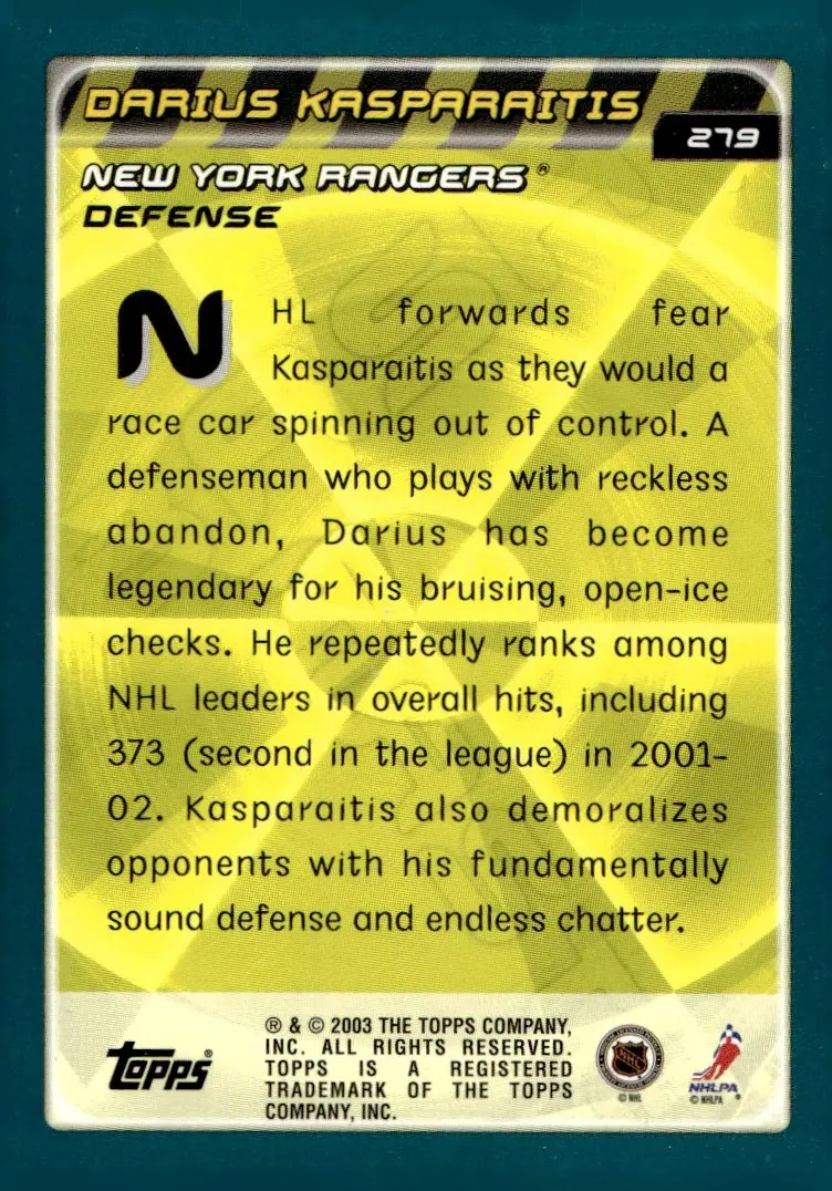 2003-04 Topps #279 Darius Kasparaitis (back)