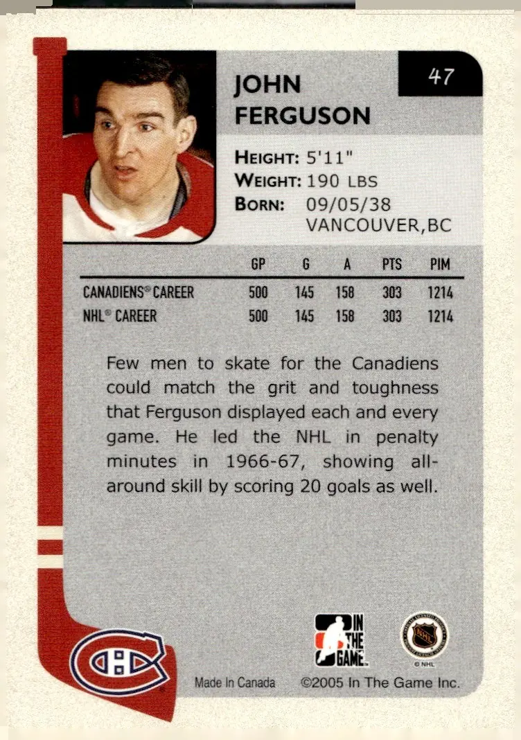 2004-05 In The Game Franchises Canadian Edition #47 John Ferguson (back)