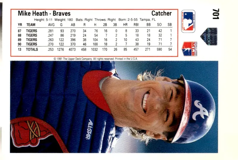 1991 Upper Deck #701 Mike Heath (back)