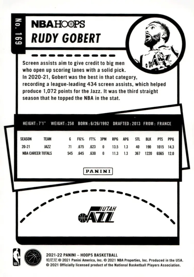 2021-22 NBA Hoops #169 Rudy Gobert (back)