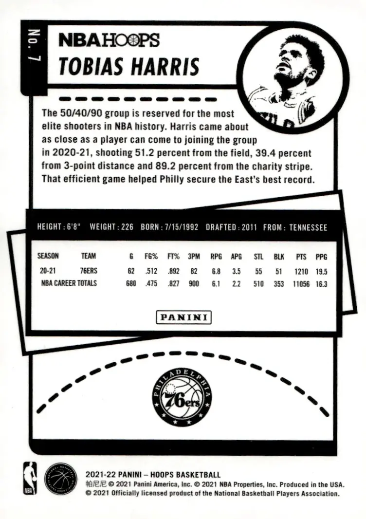2021-22 NBA Hoops #7 Tobias Harris (back)