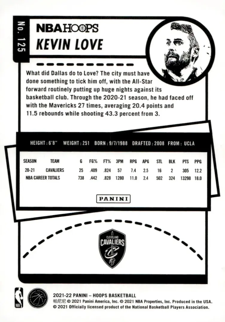 2021-22 NBA Hoops #125 Kevin Love (back)