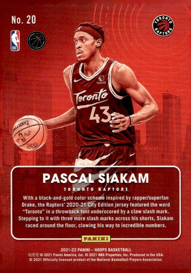 2021-22 NBA Hoops #20 Pascal Siakam (back)