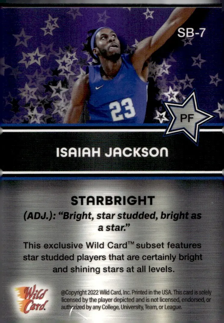 2021-22 Wild Card Alumination Basketball Edition #SB-7 Isaiah Jackson (back)