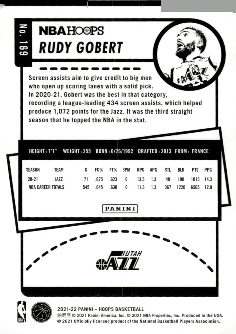 2021-22 NBA Hoops #169 Rudy Gobert (back)