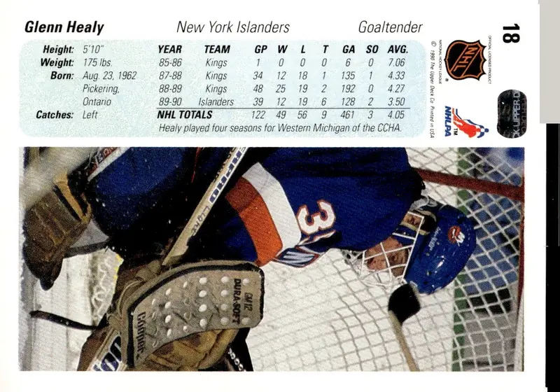 1990-91 Upper Deck #18 Glenn Healy (back)