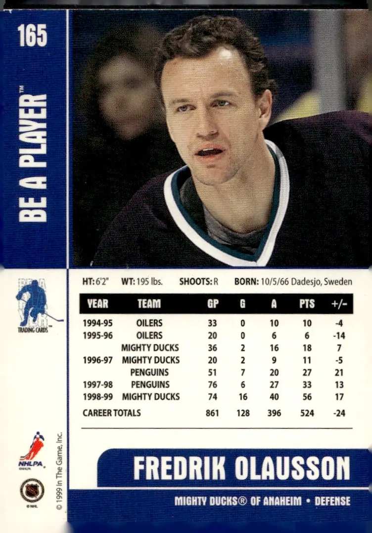 1999-00 Be A Player Memorabilia #165 Fredrik Olausson (back)
