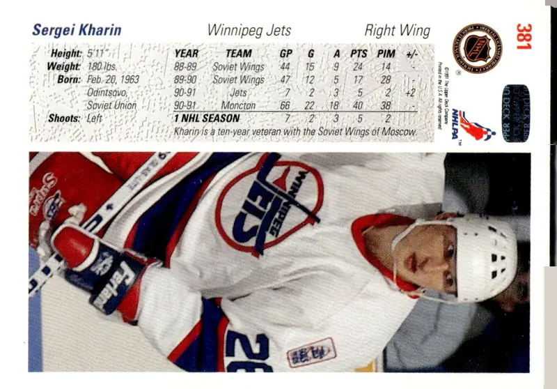 1991-92 Upper Deck #381 Sergei Kharin (back)