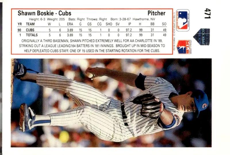 1991 Upper Deck #471 Shawn Boskie (back)