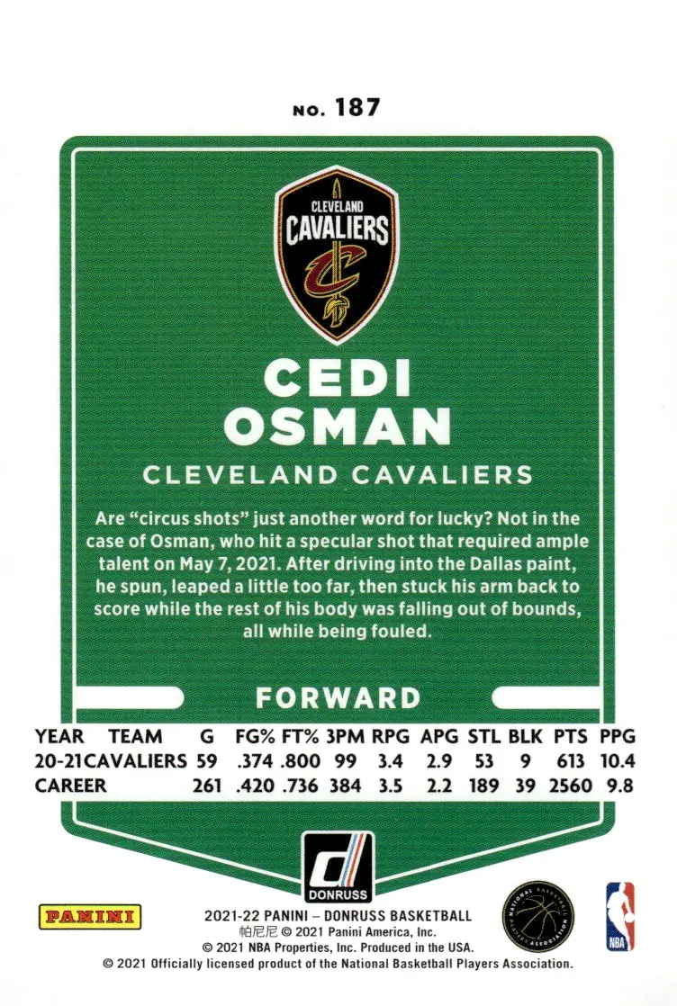 2021-22 Donruss #187 Cedi Osman (back)