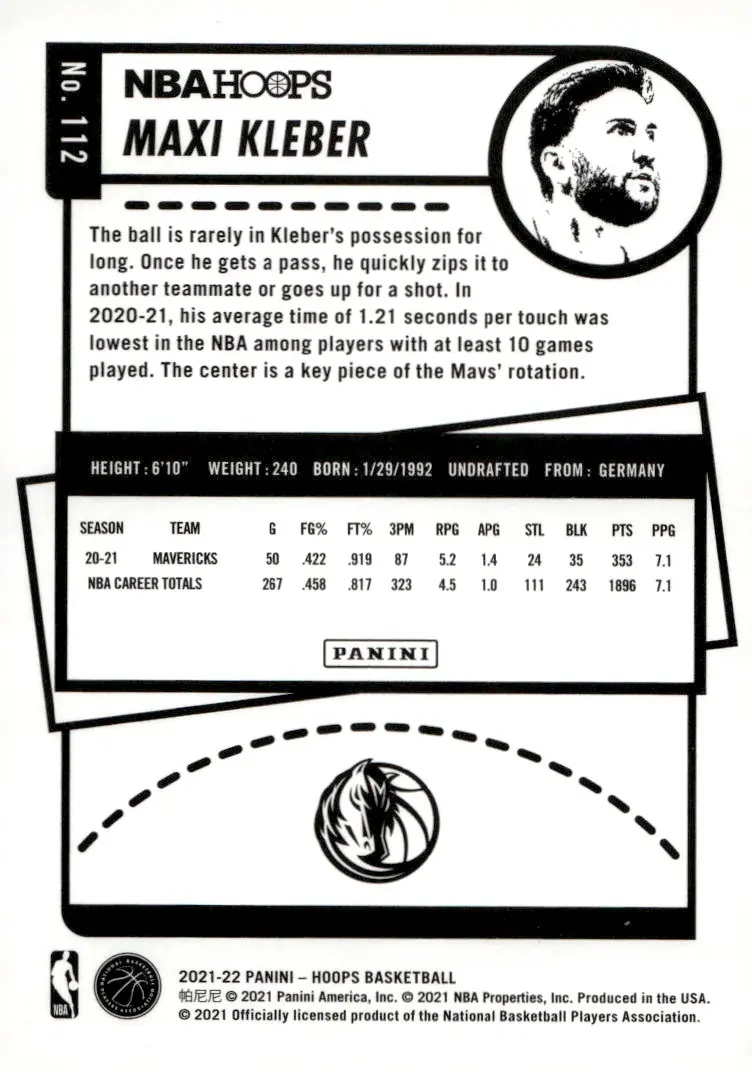 2021-22 NBA Hoops #112 Maxi Kleber (back)