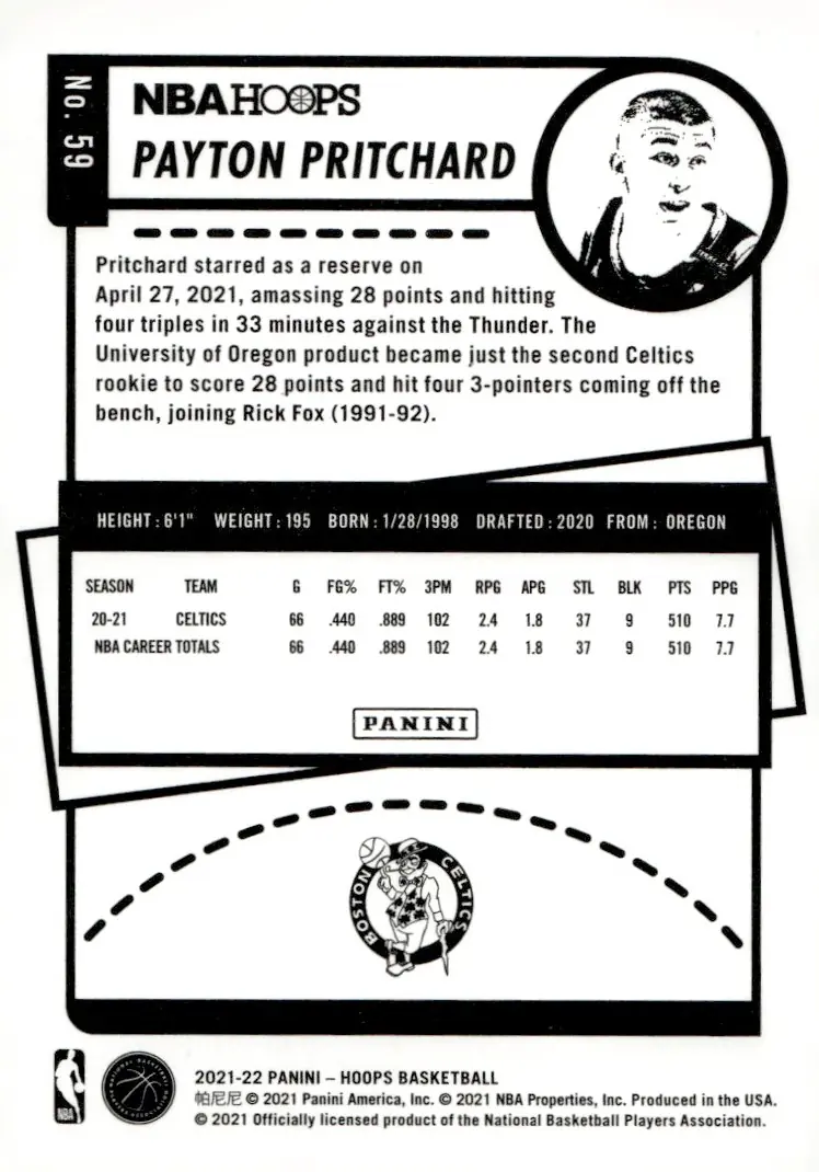 2021-22 NBA Hoops #59 Payton Pritchard (back)