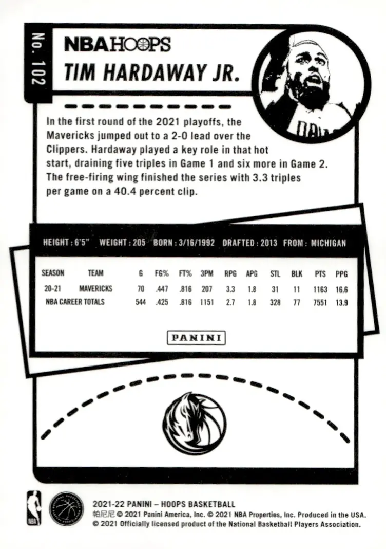 2021-22 NBA Hoops #102 Tim Hardaway Jr. (back)
