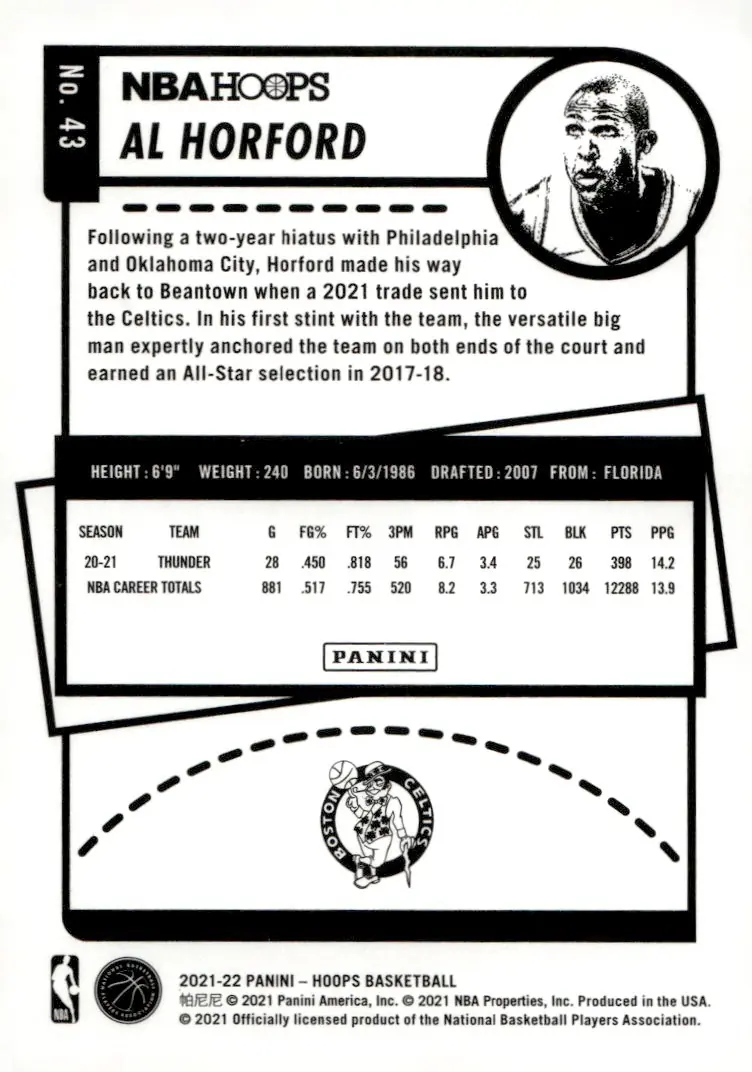2021-22 NBA Hoops #43 Al Horford (back)