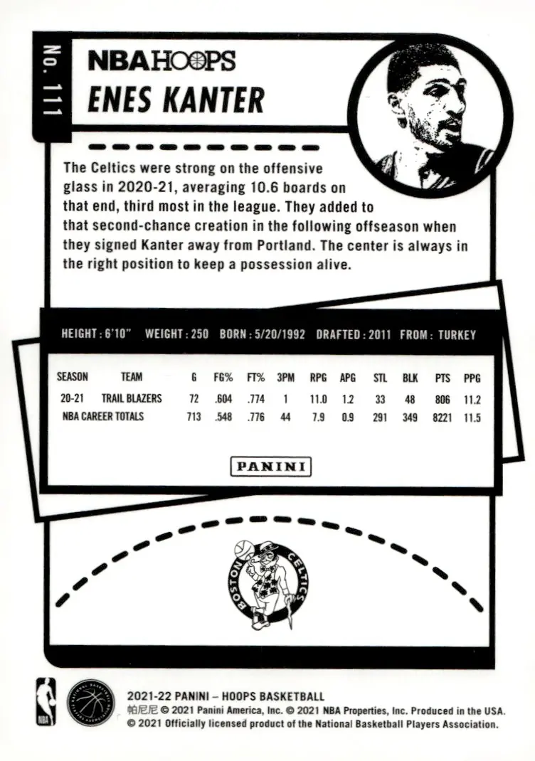 2021-22 NBA Hoops #111 Enes Kanter (back)